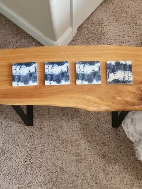 Set of 4 Blue and White Abstract Tile Coasters